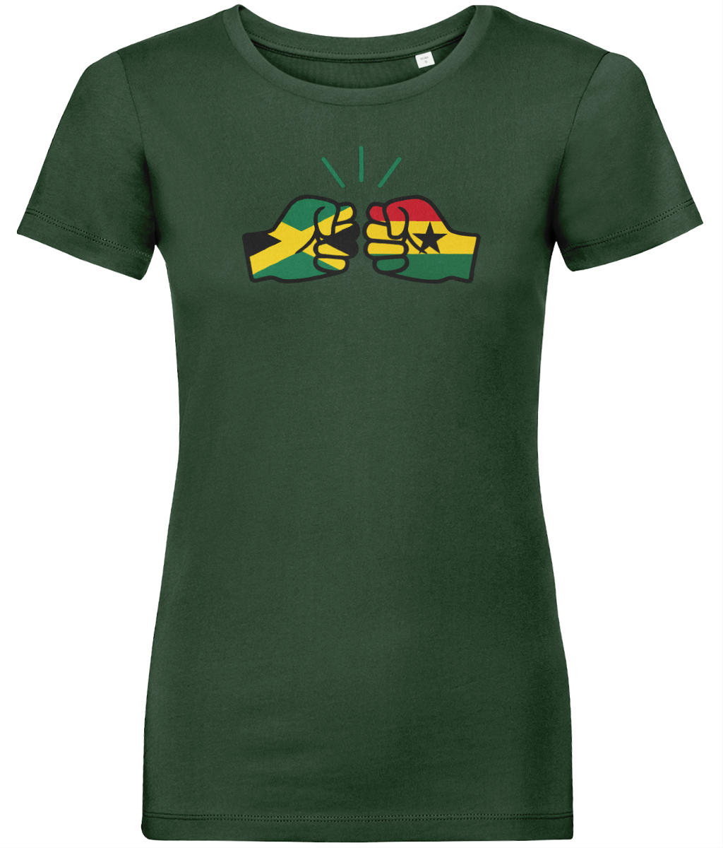 We Run Tings, Jamaica & Ghana, Dual Parentage, Women's, Organic Ring Spun Cotton T-Shirt, Outline