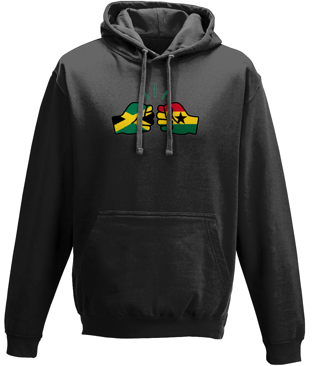 We Run Tings, Jamaica & Ghana, Dual Parentage, Unisex, Pull On Hoodie, Standard, Classic Fit, Green Stripe & Outline