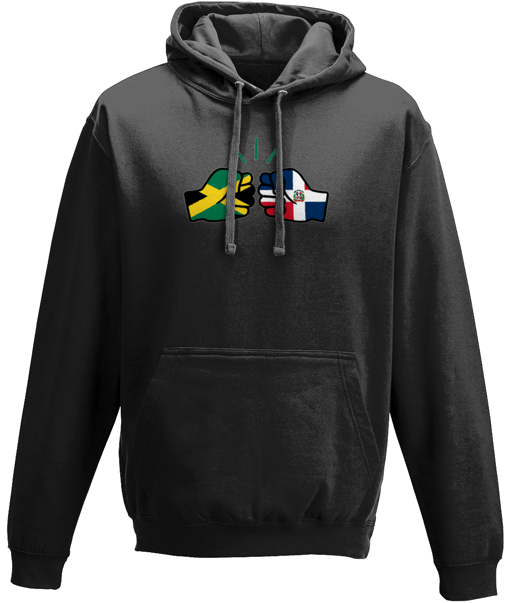 We Run Tings, Jamaica & Dominican Republic, Dual Parentage, Unisex, Pull On Hoodie, Standard, Classic Fit, Green Stripe & Outline