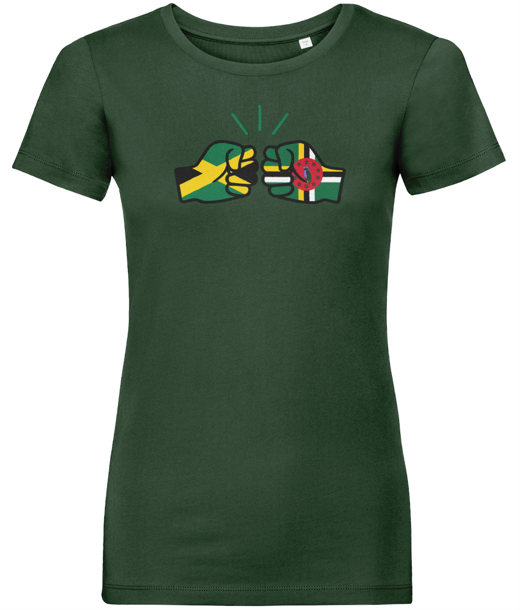 We Run Tings, Jamaica & Dominica, Dual Parentage, Women's, Organic Ring Spun Cotton T-Shirt, Outline