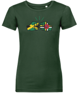 We Run Tings, Jamaica & Dominica, Dual Parentage, Women's, Organic Ring Spun Cotton T-Shirt, Outline