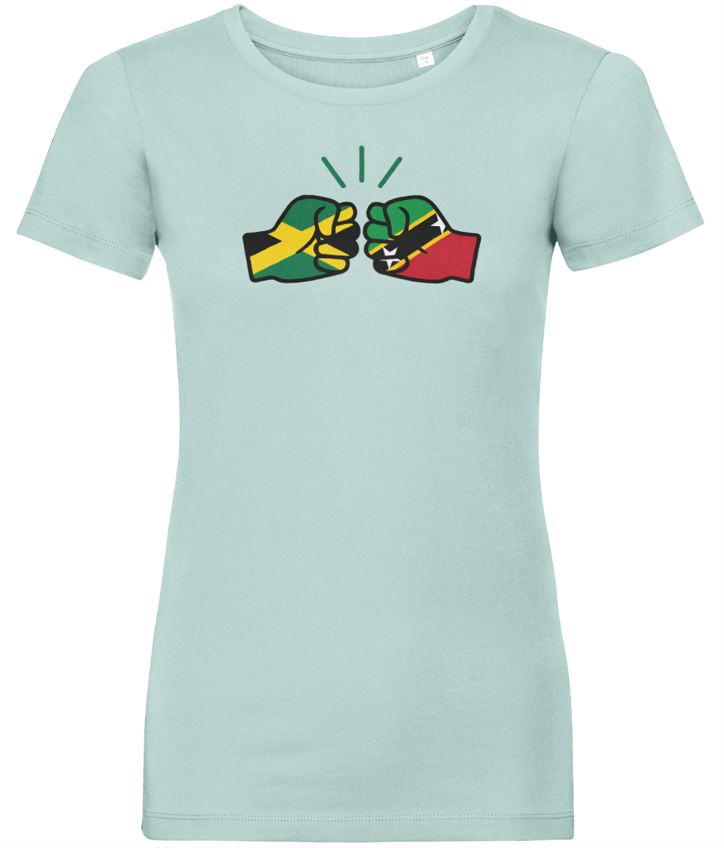 We Run Tings, Jamaica & St. Kitts, Dual Parentage, Women's, Organic Ring Spun Cotton T-Shirt, Outline