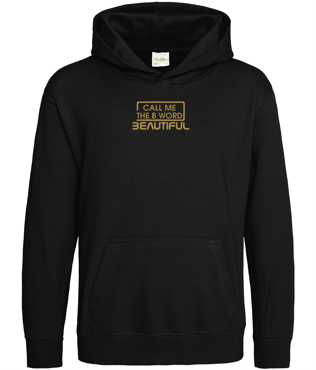 Call Me The B Word Beautiful, Gold Logo, Girls, Toddler, Kids Kangaroo Pullover Hoodie