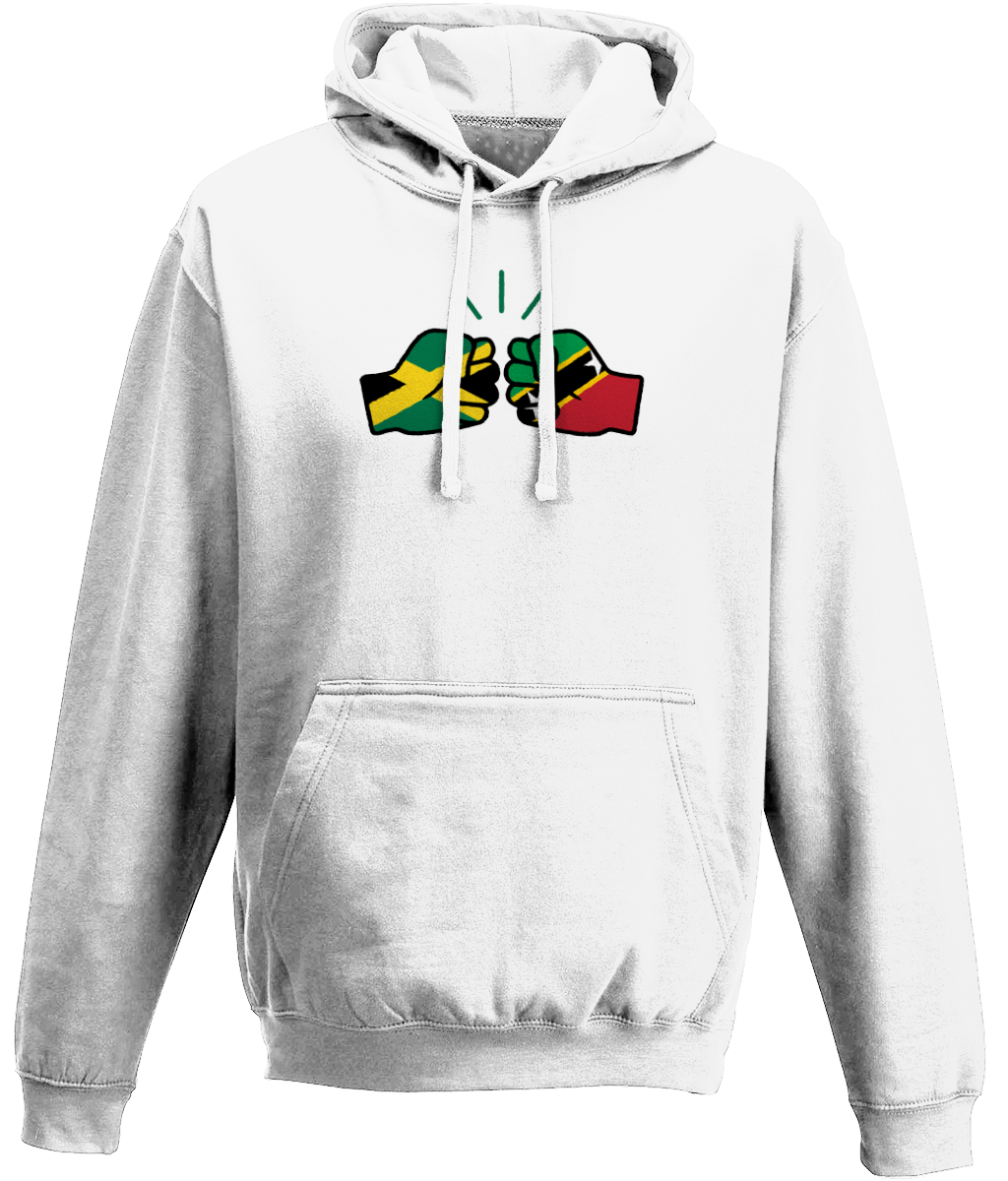 We Run Tings, Jamaica & St. Kitts, Dual Parentage, Unisex, Pull On Hoodie, Standard, Classic Fit, Green Stripe & Outline