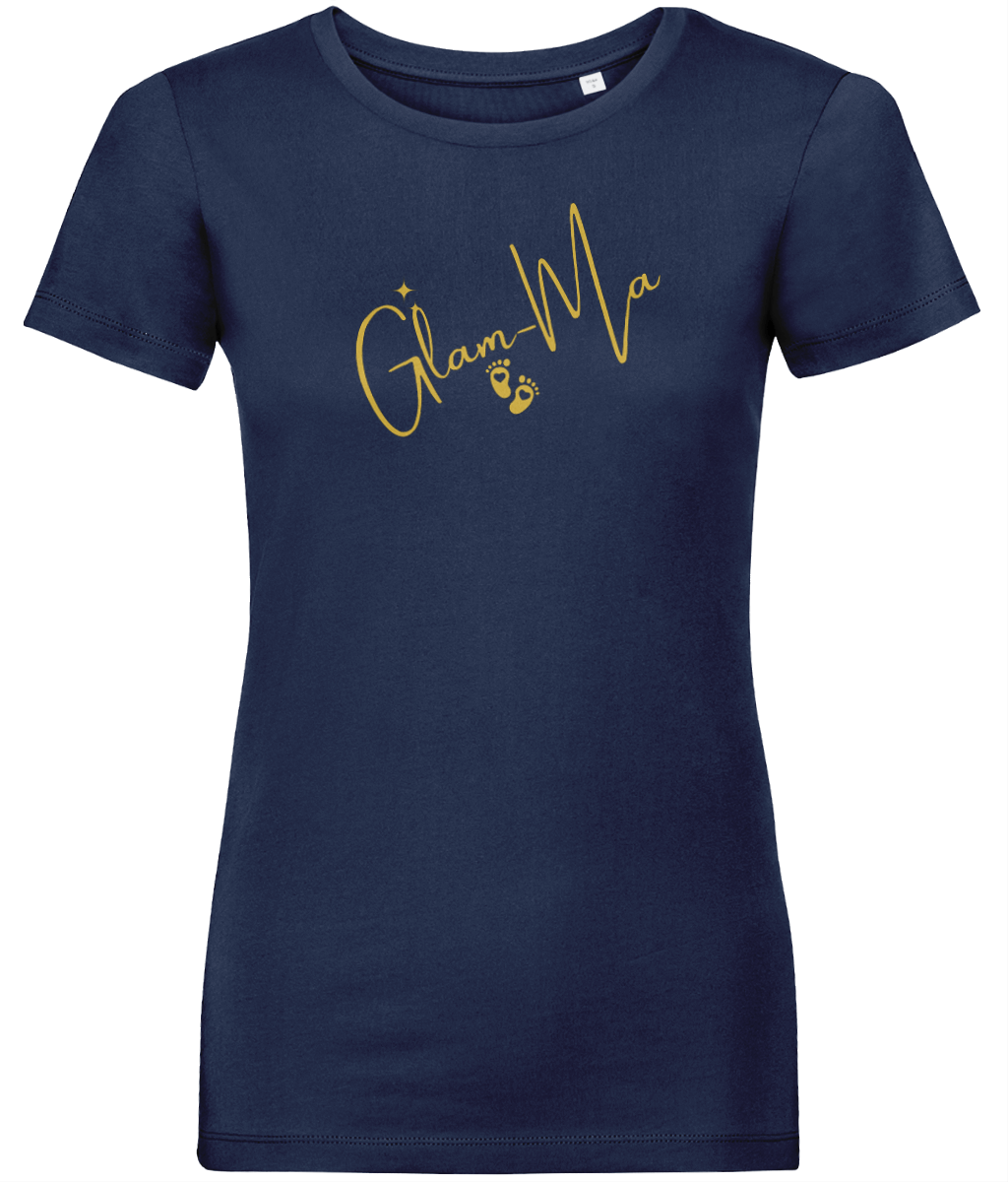 Glam-Ma, Gold Logo, Women's, Organic Ring Spun Cotton, Contemporary Shaped Fit T-Shirt