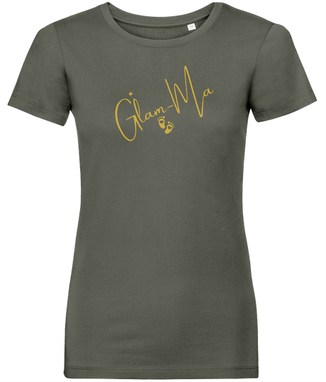 Glam-Ma, Gold Logo, Women's, Organic Ring Spun Cotton, Contemporary Shaped Fit T-Shirt