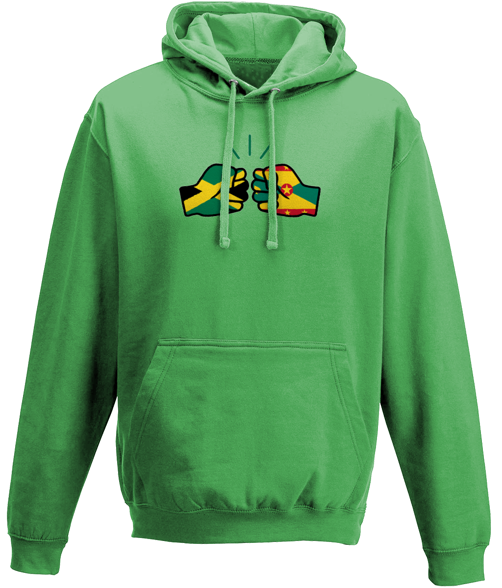 We Run Tings, Jamaica & Grenada, Dual Parentage, Unisex, Pull On Hoodie, Standard, Classic Fit, Green Stripe & Outline