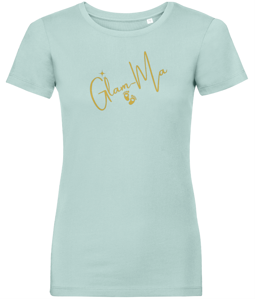 Glam-Ma, Gold Logo, Women's, Organic Ring Spun Cotton, Contemporary Shaped Fit T-Shirt