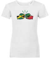 We Run Tings, Jamaica & St. Kitts, Dual Parentage, Women's, Organic Ring Spun Cotton T-Shirt, Outline