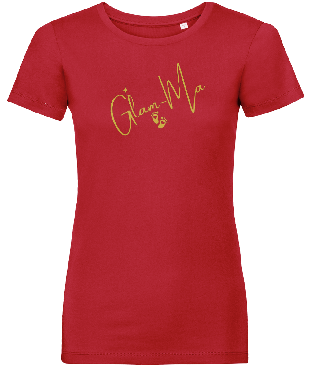 Glam-Ma, Gold Logo, Women's, Organic Ring Spun Cotton, Contemporary Shaped Fit T-Shirt