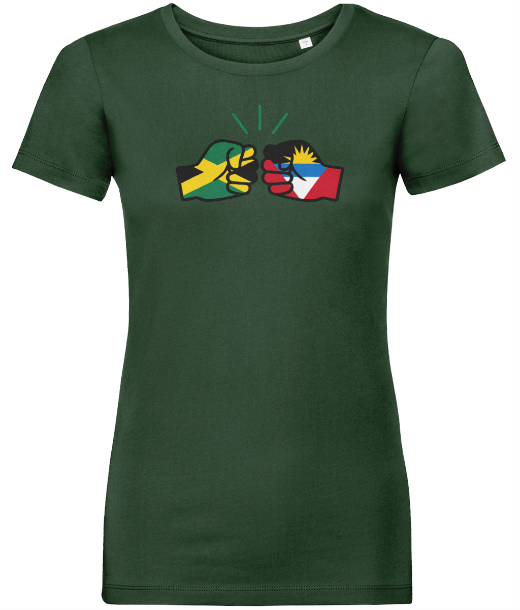 We Run Tings, Jamaica & Antigua, Dual Parentage, Women's, Organic Ring Spun Cotton T-Shirt, Outline