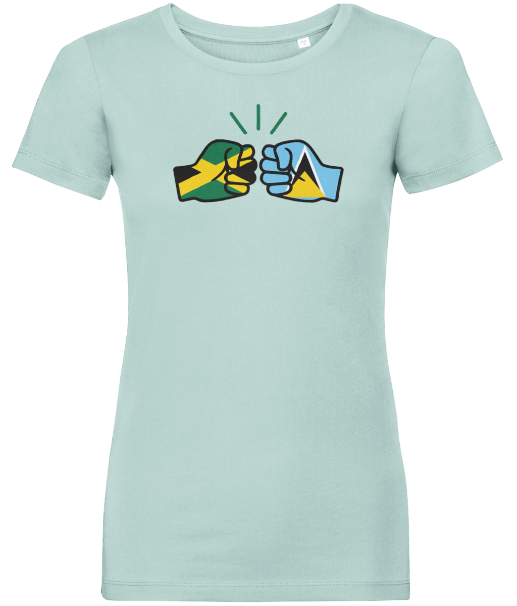 We Run Tings, Jamaica & St. Lucia, Dual Parentage, Women's, Organic Ring Spun Cotton T-Shirt, Outline