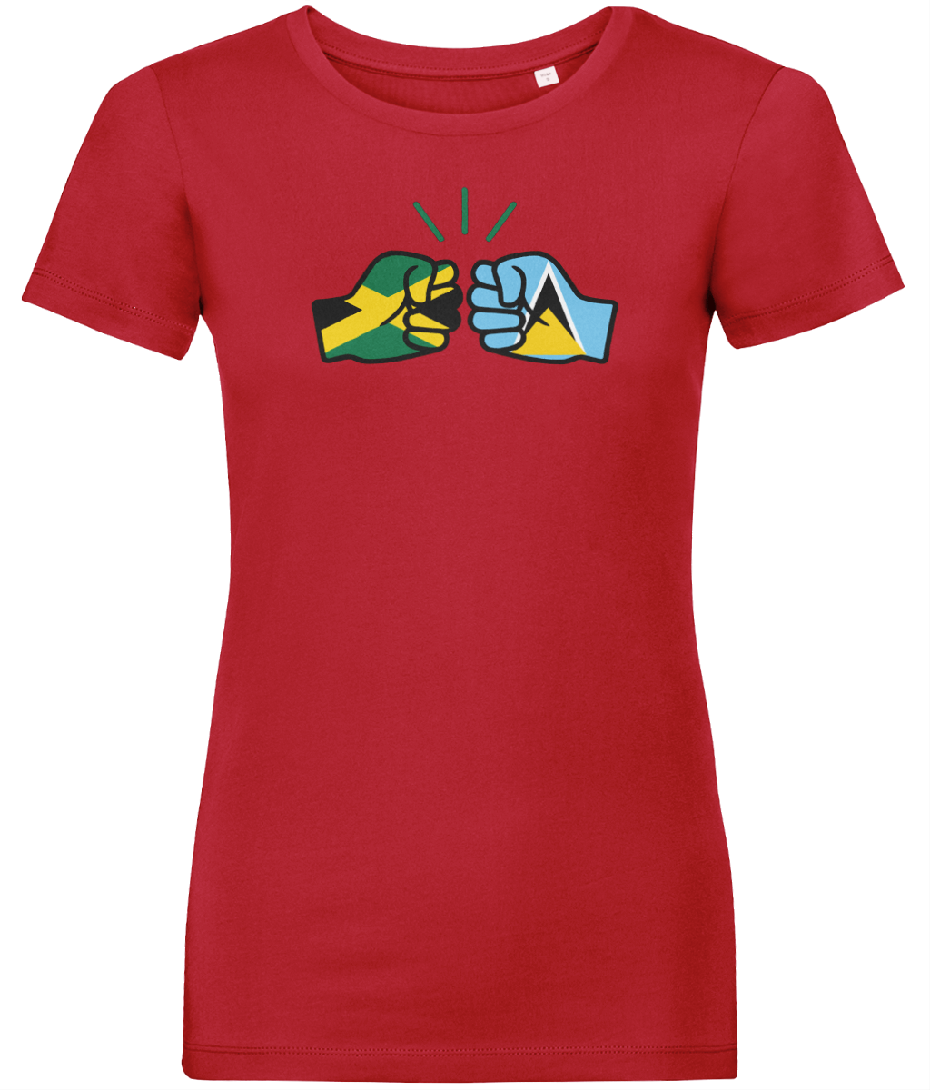 We Run Tings, Jamaica & St. Lucia, Dual Parentage, Women's, Organic Ring Spun Cotton T-Shirt, Outline