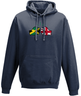 We Run Tings, Jamaica & United Kingdom, Dual Parentage, Unisex, Pull On Hoodie, Standard, Classic Fit, Green Stripe & Outline