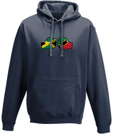 We Run Tings, Jamaica & St. Kitts, Dual Parentage, Unisex, Pull On Hoodie, Standard, Classic Fit, Green Stripe & Outline