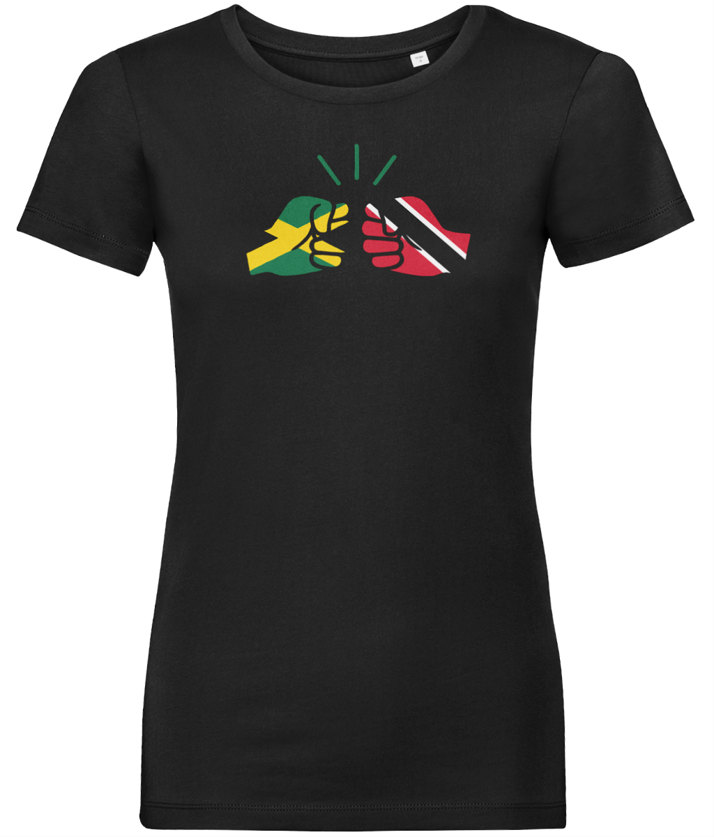 We Run Tings, Jamaica & Trinidad & Tobago, Dual Parentage, Women's, Organic Ring Spun Cotton T-Shirt, Outline