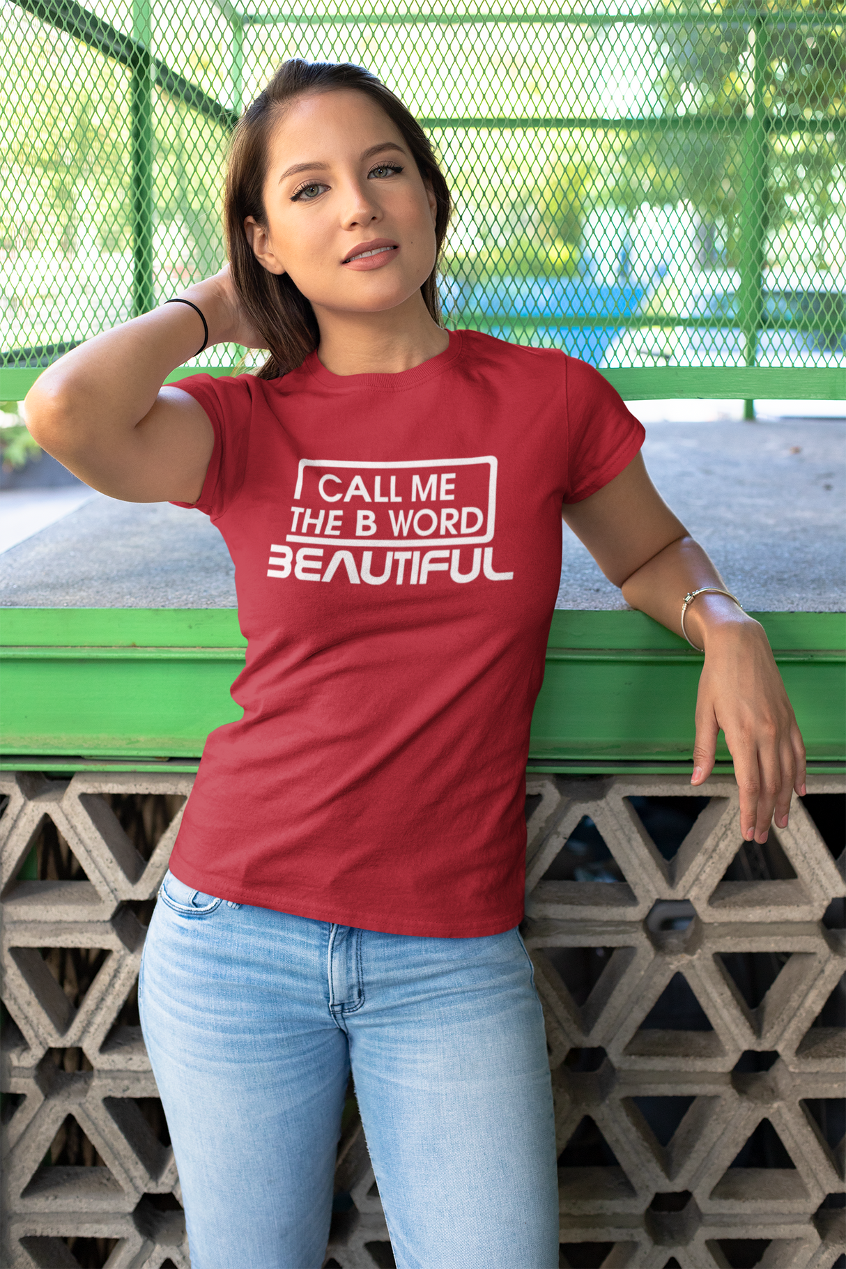 Call Me The B Word Beautiful, White Logo, Pure Organic T-Shirt, Contemporary Fit