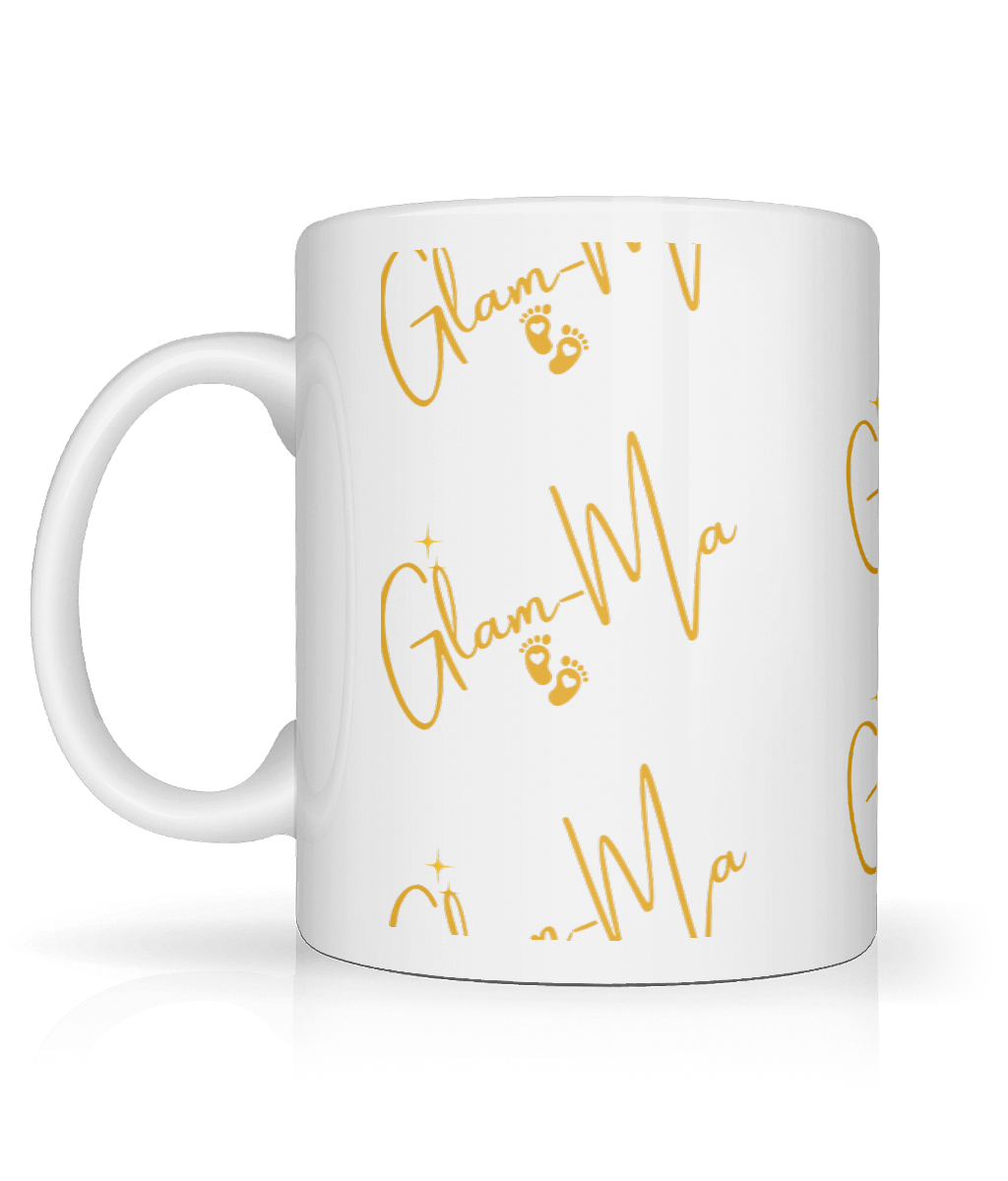 Glam-Ma, Ceramic Tea, Coffee Cup, White/Gold, 11oz