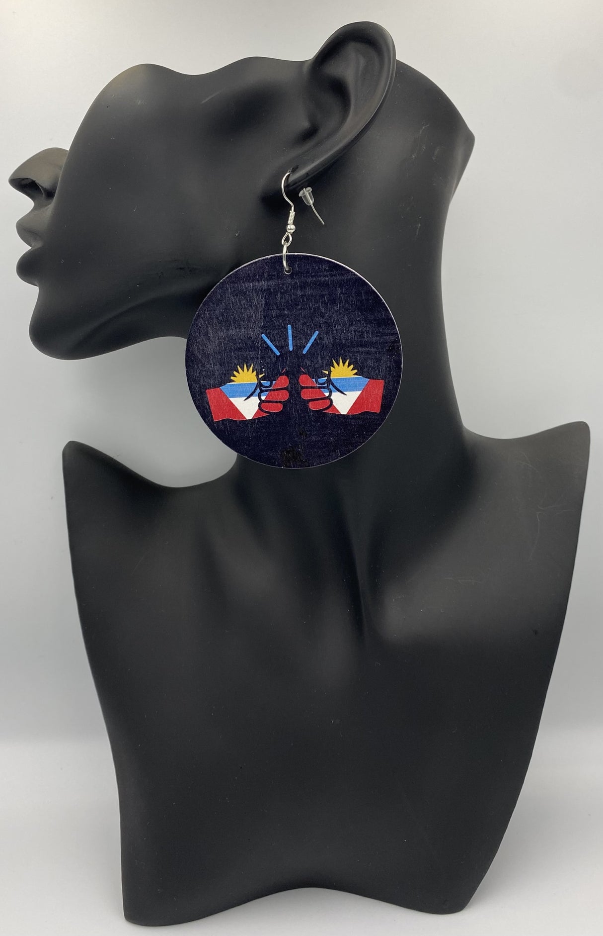 We Run Tings, Antigua and Barbuda, Flat Round Wood Disc Earrings, 6.5cm