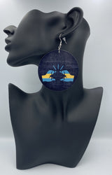 We Run Tings, Bahamas, Flat Round Wood Disc Earrings, 6.5cm