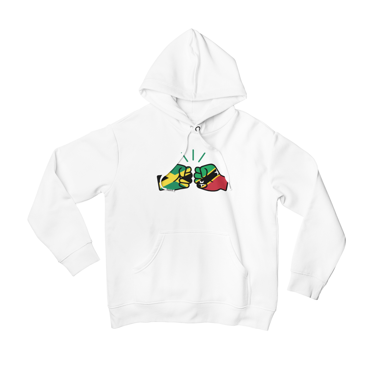 We Run Tings, Jamaica & St. Kitts, Dual Parentage, Unisex, Pull On Hoodie, Standard, Classic Fit, Green Stripe & Outline