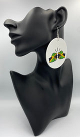 We Run Tings, Jamaica, Flat Round Wood Disc Earrings, 6.5cm (White)