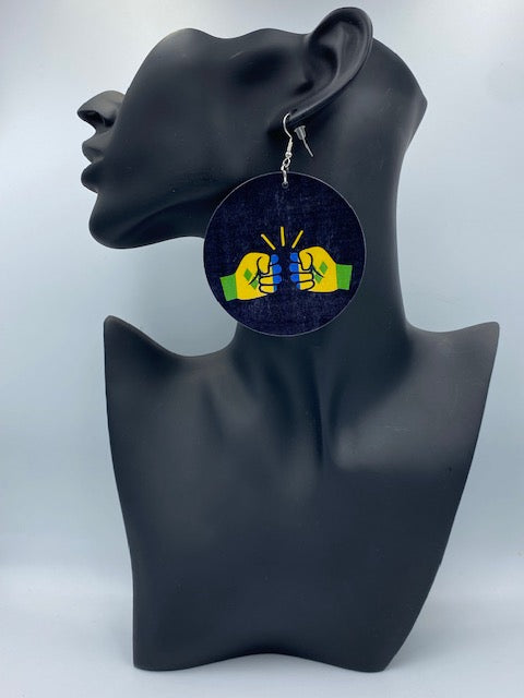 We Run Tings, St. Vincent and the Grenadines, Flat Round Wood Disc Earrings, 6.5cm