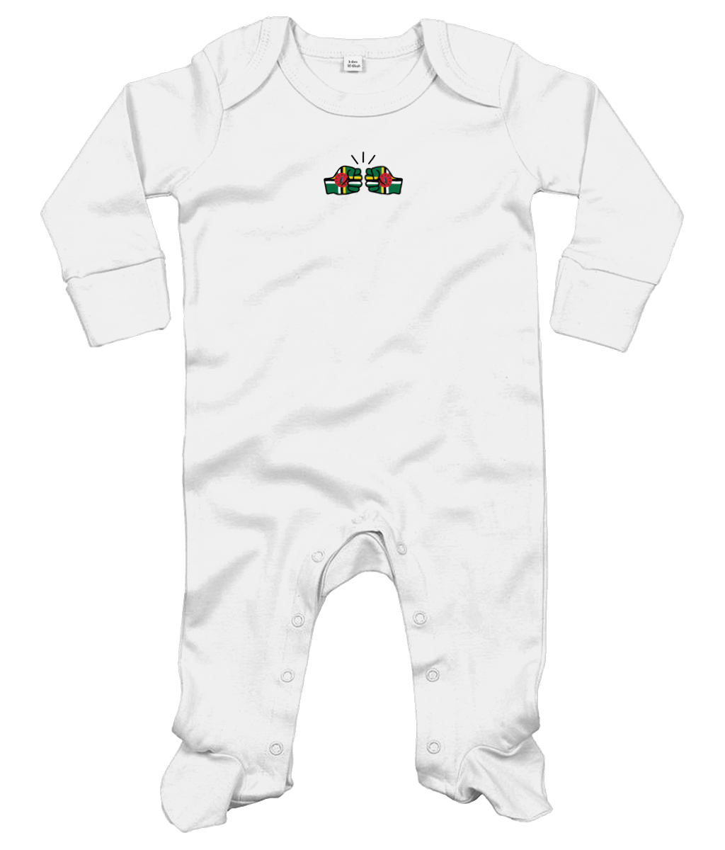 We Run Tings, Dominica, Baby Organic Cotton Unisex Long Sleeve Sleepsuit/Bodysuit/Babygrow, 0-12mths