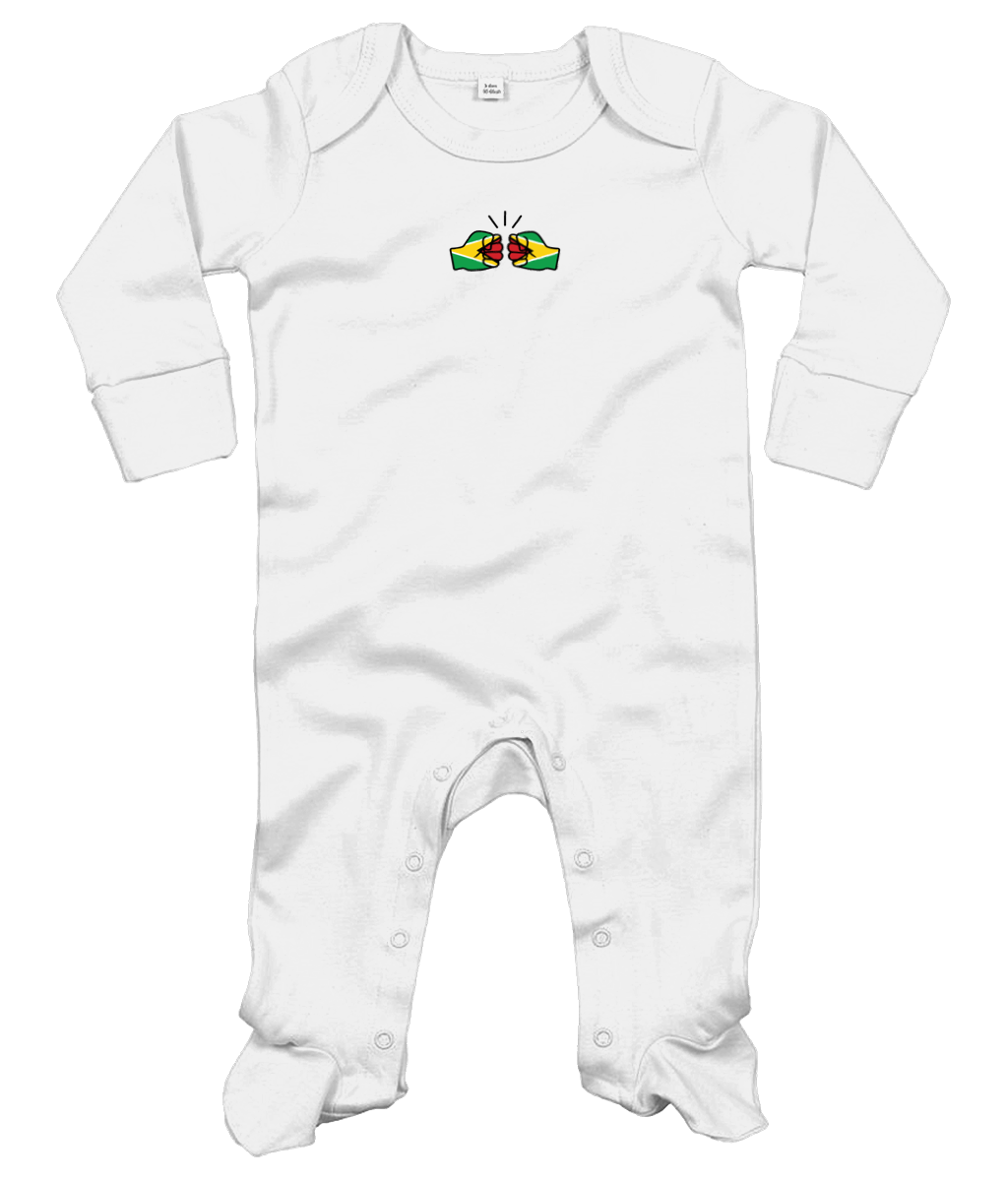 We Run Tings, Guyana, Baby Organic Cotton Unisex Long Sleeve Sleepsuit/Bodysuit/Babygrow, 0-12mths