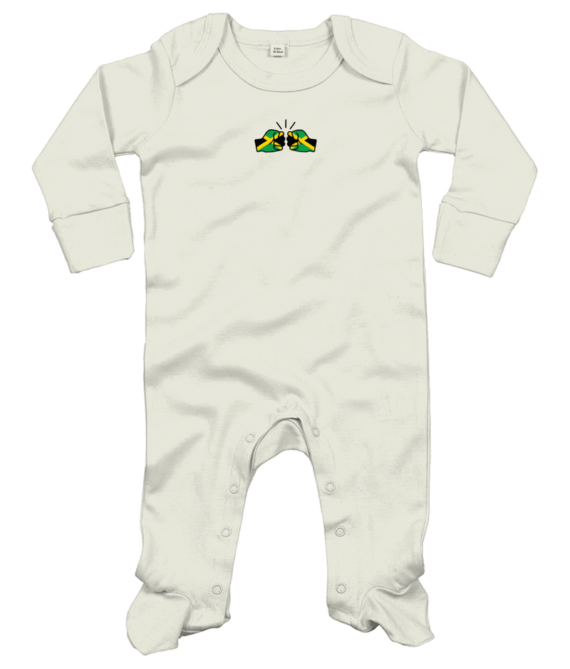 We Run Tings, Jamaica, Baby Organic Cotton Unisex Long Sleeve Sleepsuit/Bodysuit/Babygrow, 0-12mths