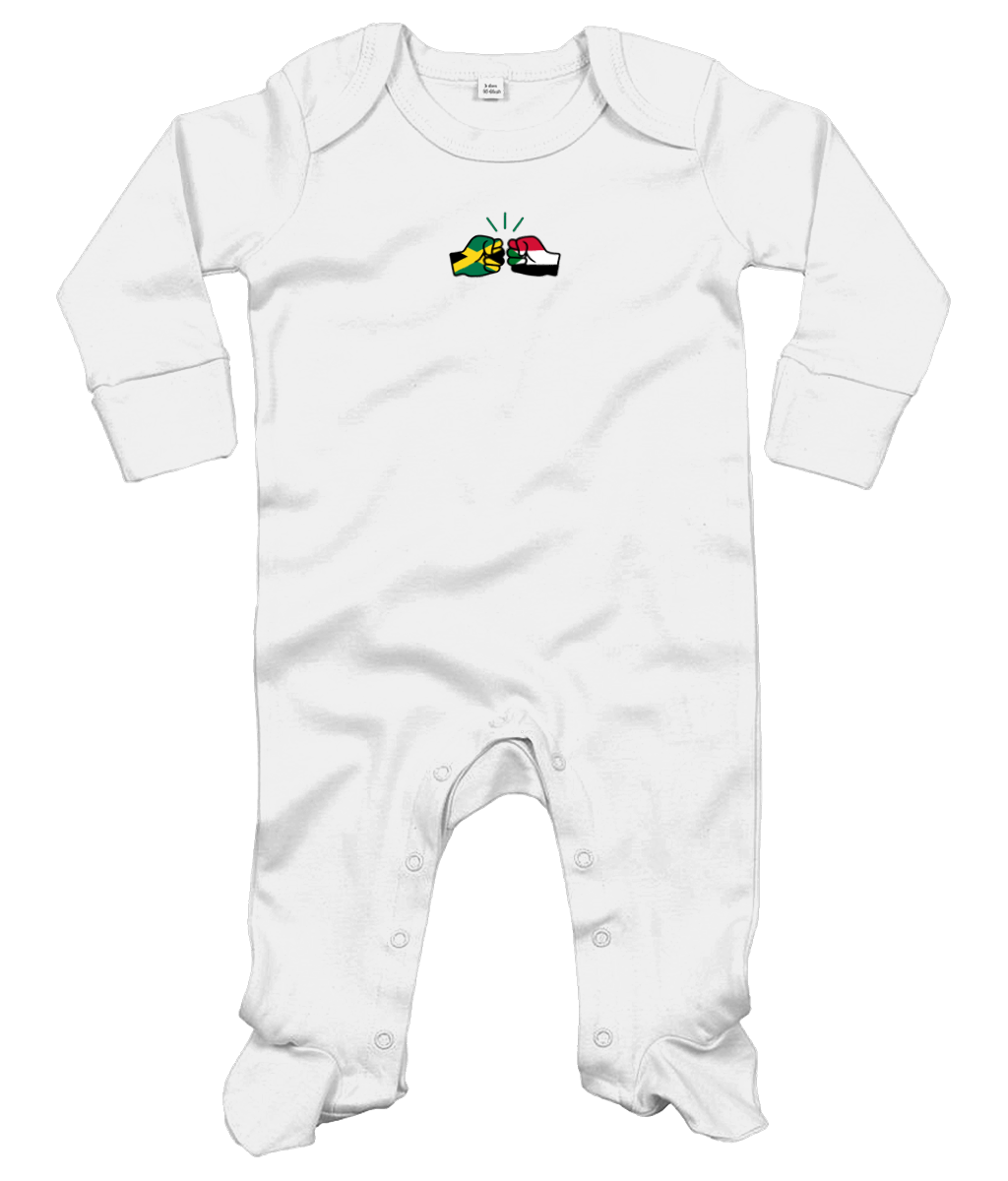 We Run Tings, Jamaica & Sudan, Dual Parentage, Baby Organic Cotton Unisex Long Sleeve Sleepsuit/Bodysuit/Babygrow, 0-12mths