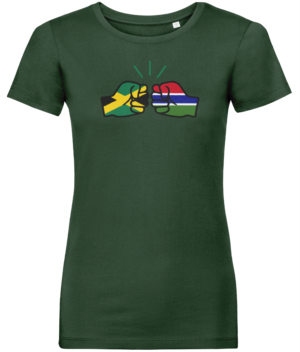 We Run Tings, Jamaica & Gambia, Dual Parentage, Women's, Organic Ring Spun Cotton T-Shirt, Outline