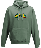 We Run Tings, Jamaica & Grenada, Dual Parentage, Unisex, Pull On Hoodie, Standard, Classic Fit, Green Stripe & Outline