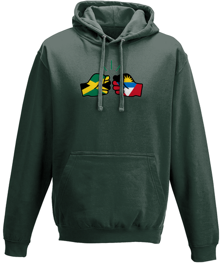 We Run Tings, Jamaica & Antigua, Dual Parentage, Unisex, Pull On Hoodie, Standard, Classic Fit, Green Stripe & Outline