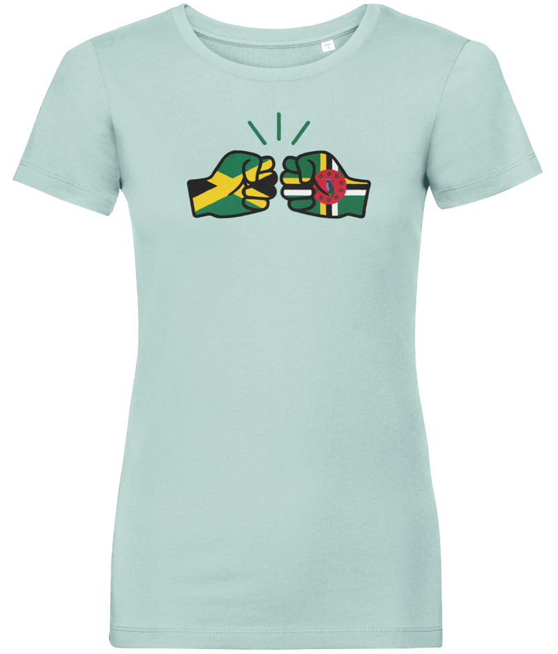 We Run Tings, Jamaica & Dominica, Dual Parentage, Women's, Organic Ring Spun Cotton T-Shirt, Outline