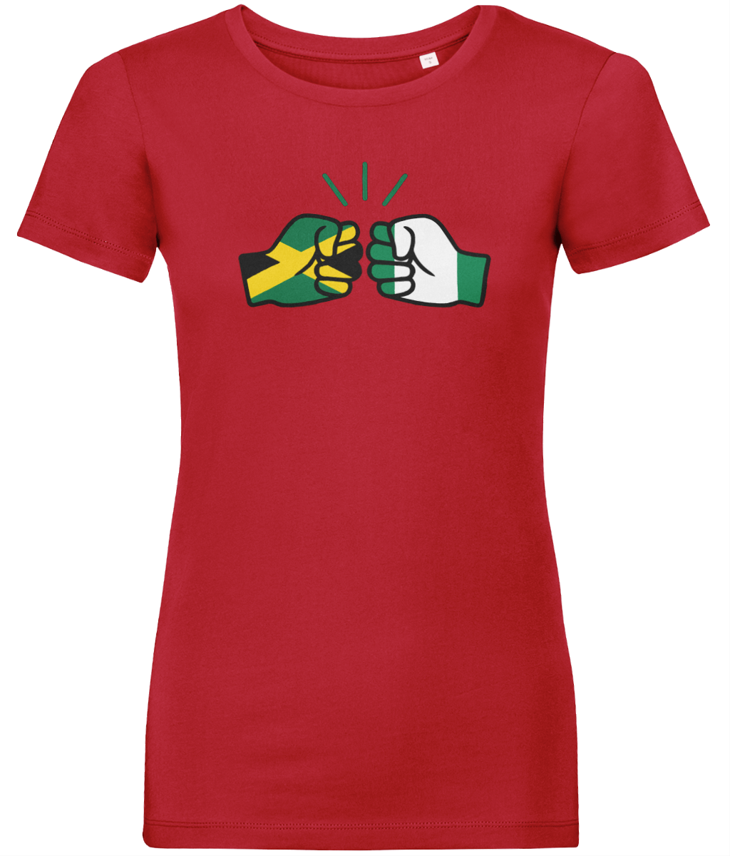 We Run Tings, Jamaica & Nigeria, Dual Parentage, Women's, Organic Ring Spun Cotton T-Shirt, Outline