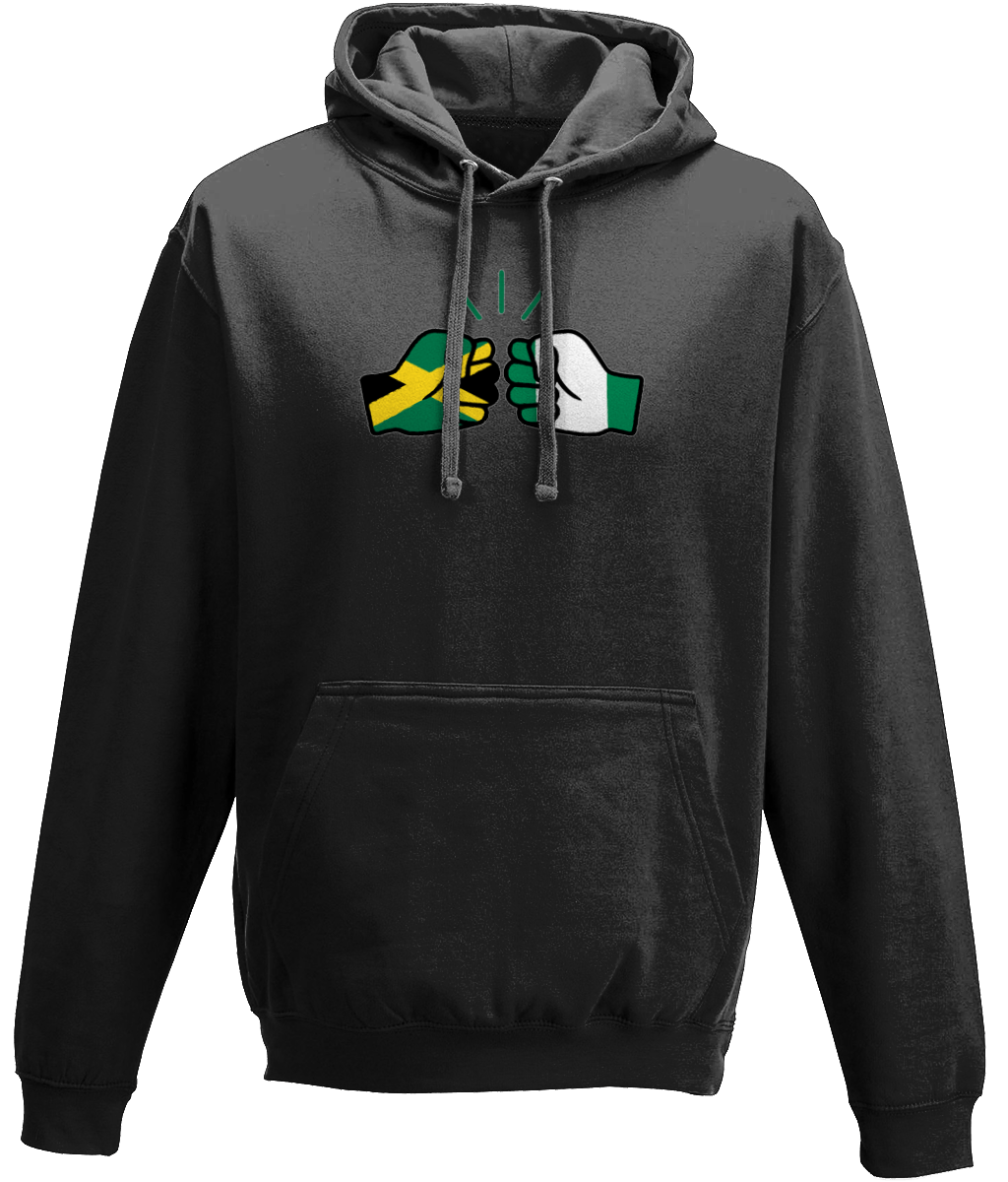 We Run Tings, Jamaica & Nigeria, Dual Parentage, Unisex, Pull On Hoodie, Standard, Classic Fit, Green Stripe & Outline