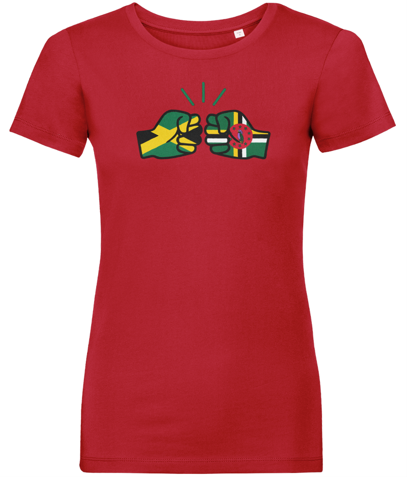 We Run Tings, Jamaica & Dominica, Dual Parentage, Women's, Organic Ring Spun Cotton T-Shirt, Outline