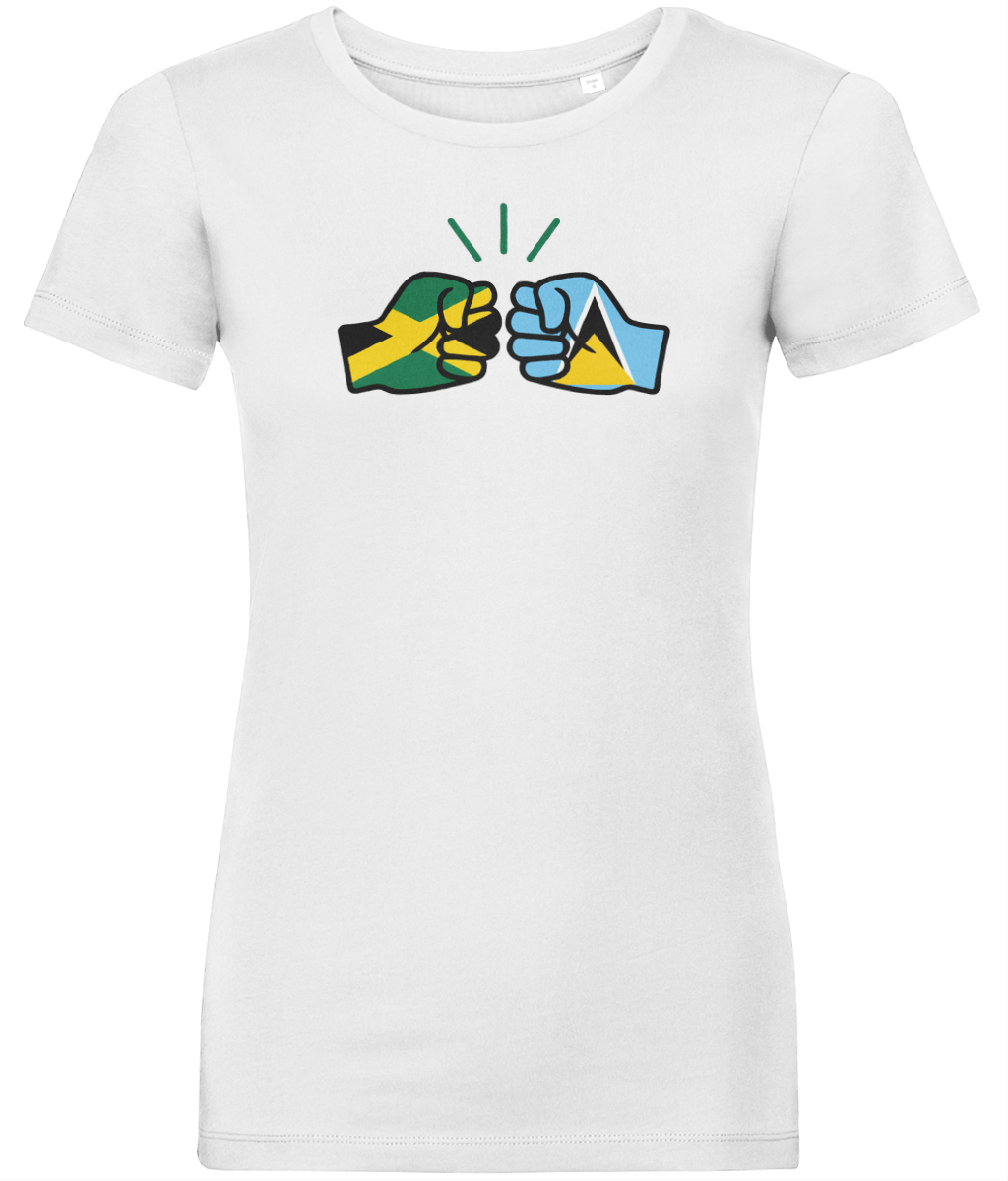 We Run Tings, Jamaica & St. Lucia, Dual Parentage, Women's, Organic Ring Spun Cotton T-Shirt, Outline