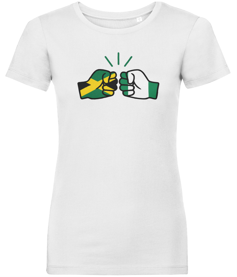 We Run Tings, Jamaica & Nigeria, Dual Parentage, Women's, Organic Ring Spun Cotton T-Shirt, Outline