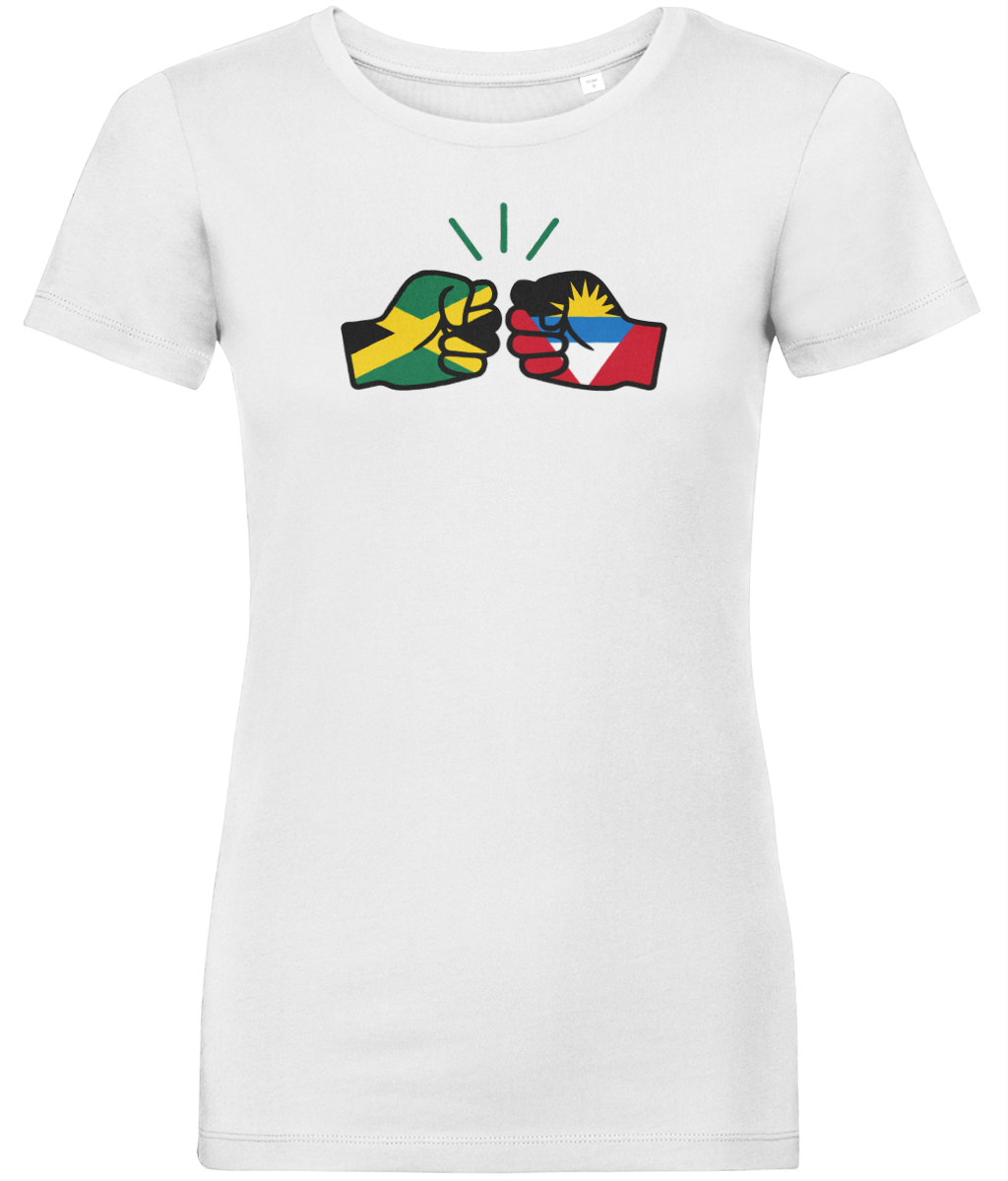 We Run Tings, Jamaica & Antigua, Dual Parentage, Women's, Organic Ring Spun Cotton T-Shirt, Outline