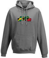 We Run Tings, Jamaica & St. Kitts, Dual Parentage, Unisex, Pull On Hoodie, Standard, Classic Fit, Green Stripe & Outline