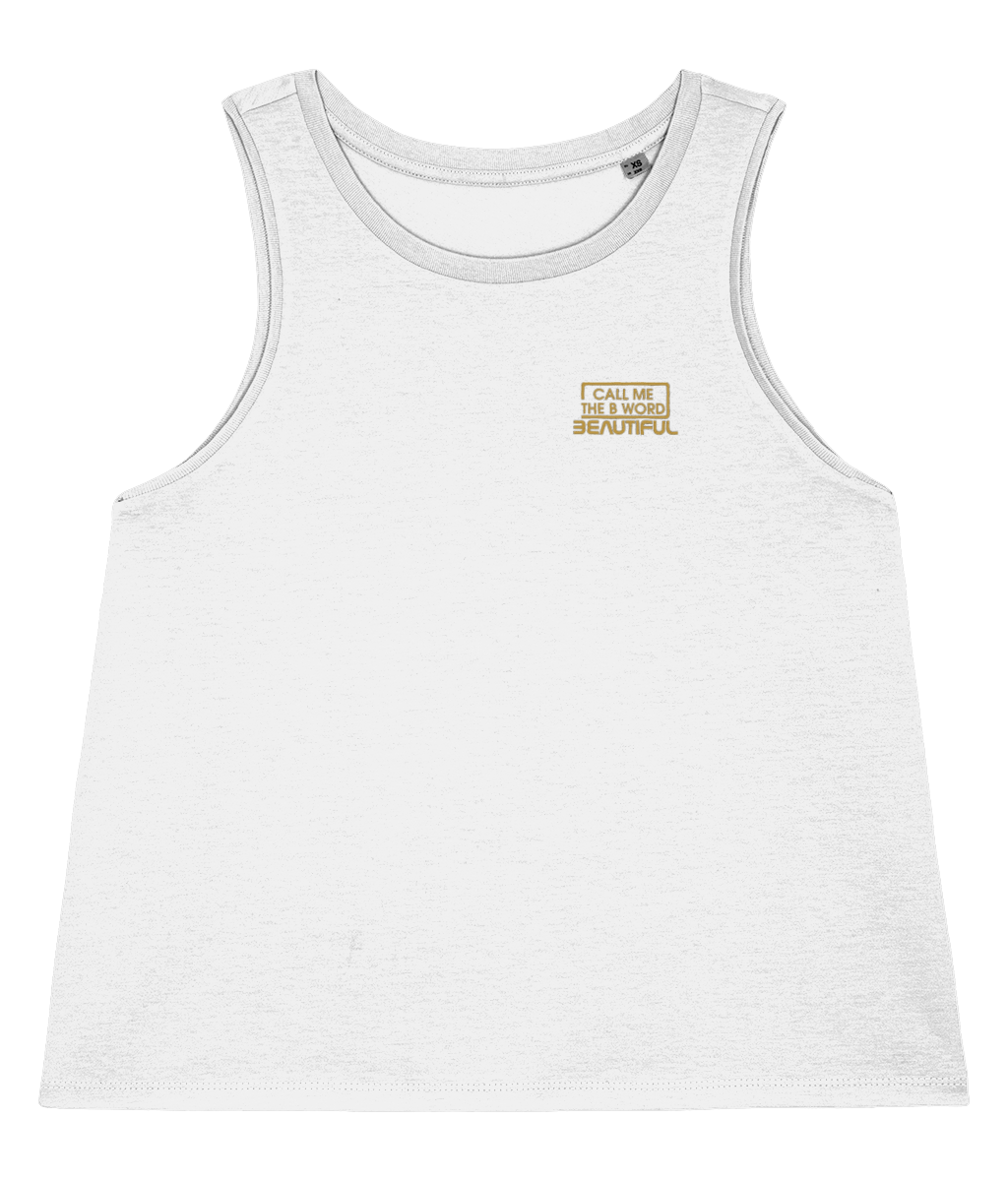 Call Me The B Word Beautiful, Women's, Organic Cotton, Crop Vest Top, Small Gold Left Chest Logo