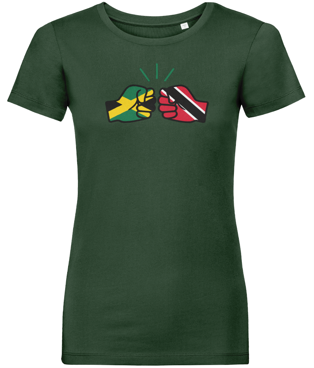 We Run Tings, Jamaica & Trinidad & Tobago, Dual Parentage, Women's, Organic Ring Spun Cotton T-Shirt, Outline