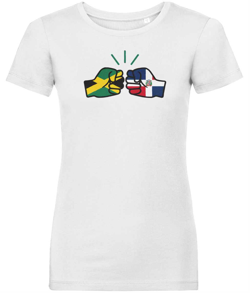 We Run Tings, Jamaica & Dominican Republic, Dual Parentage, Women's, Organic Ring Spun Cotton T-Shirt, Outline