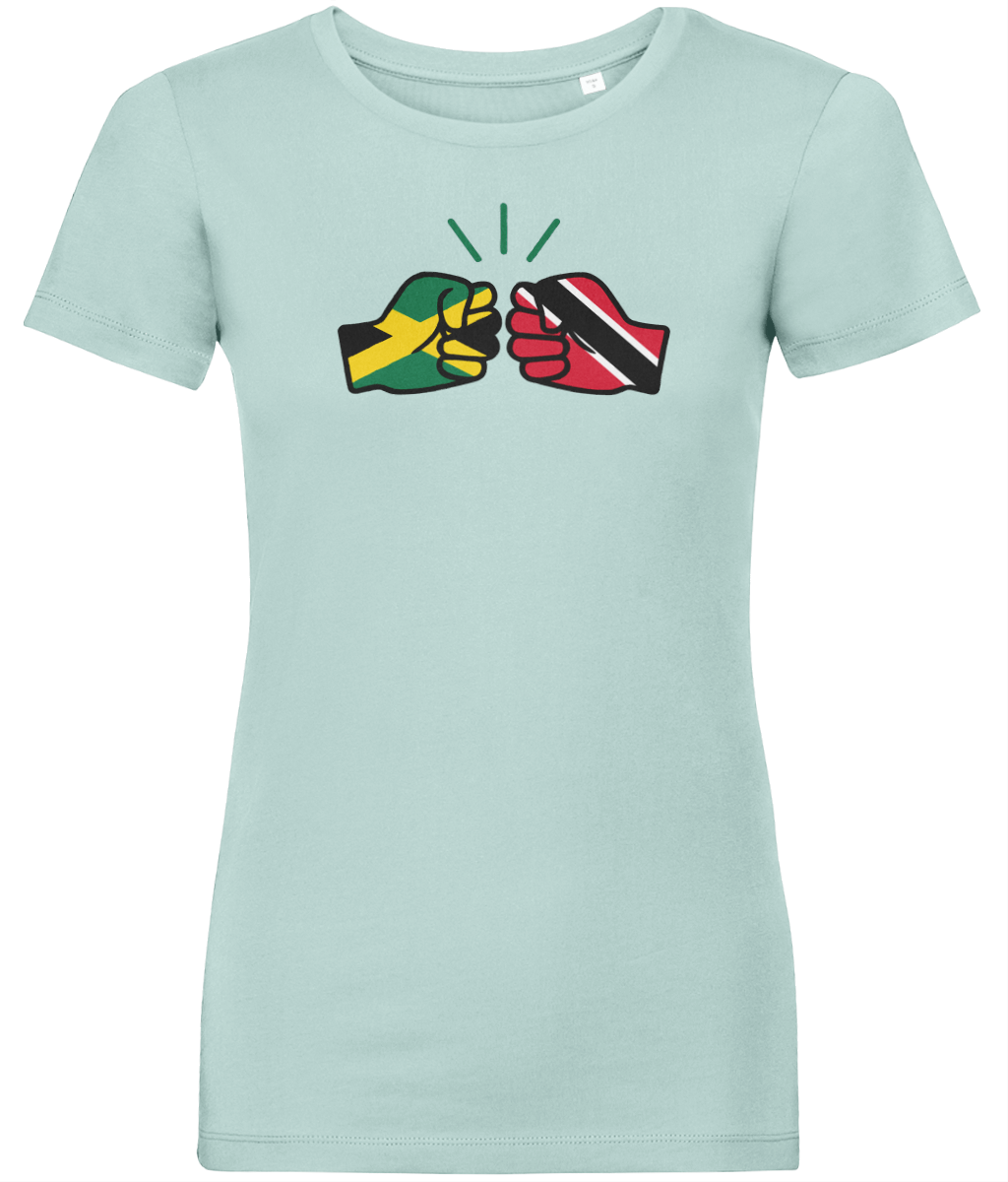 We Run Tings, Jamaica & Trinidad & Tobago, Dual Parentage, Women's, Organic Ring Spun Cotton T-Shirt, Outline