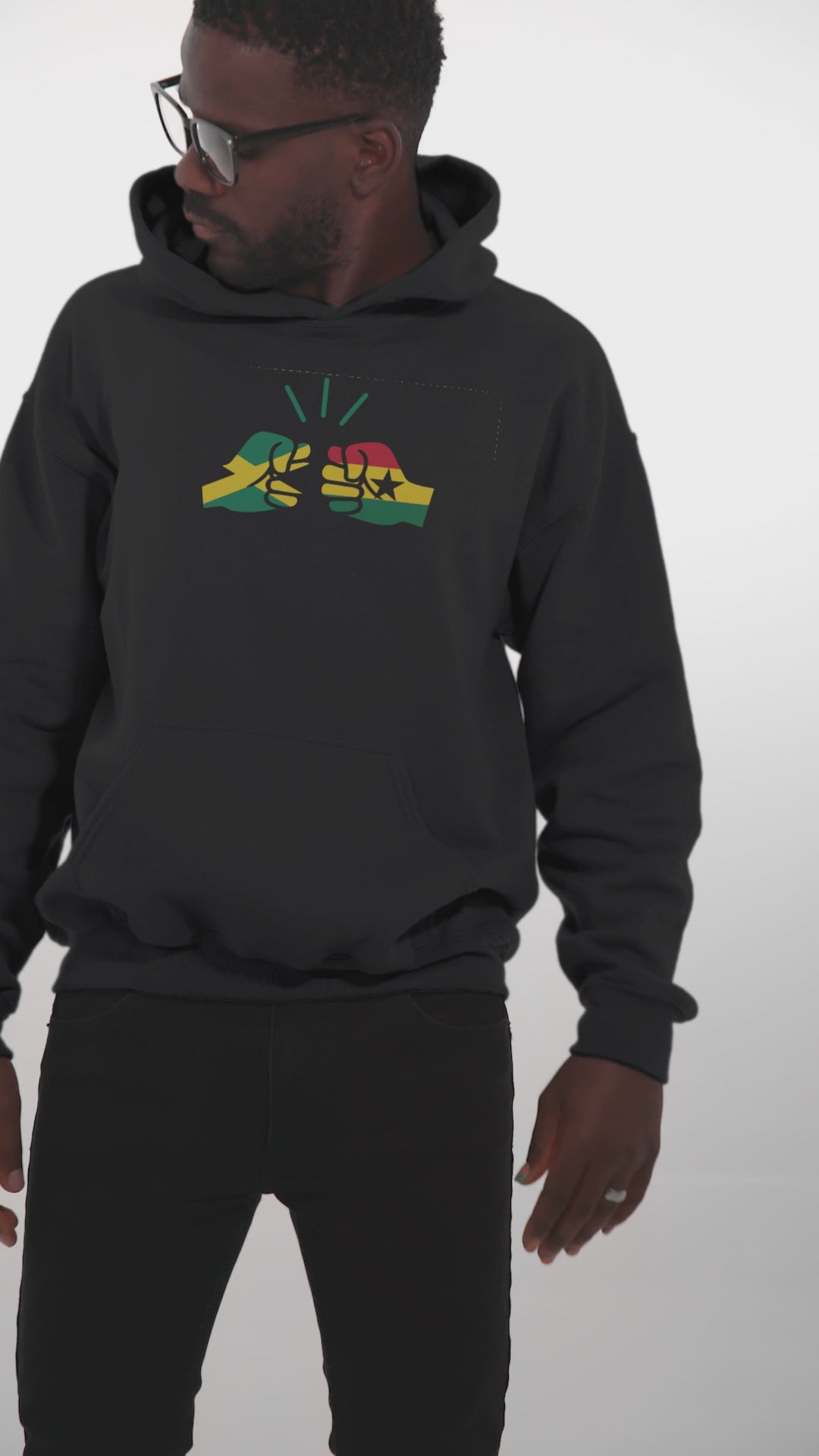 We Run Tings, Jamaica & Ghana, Dual Parentage, Unisex, Pull On Hoodie, Standard, Classic Fit, Green Stripe & Outline