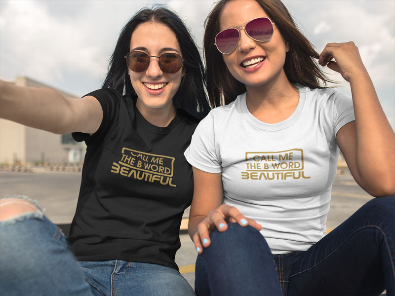 Call Me The B Word Beautiful, Gold Logo, T-Shirt