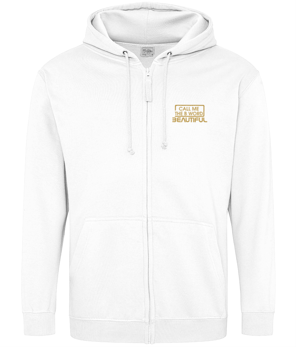 Call Me The B Word Beautiful, Zip Up Hoodie, Gold Logo