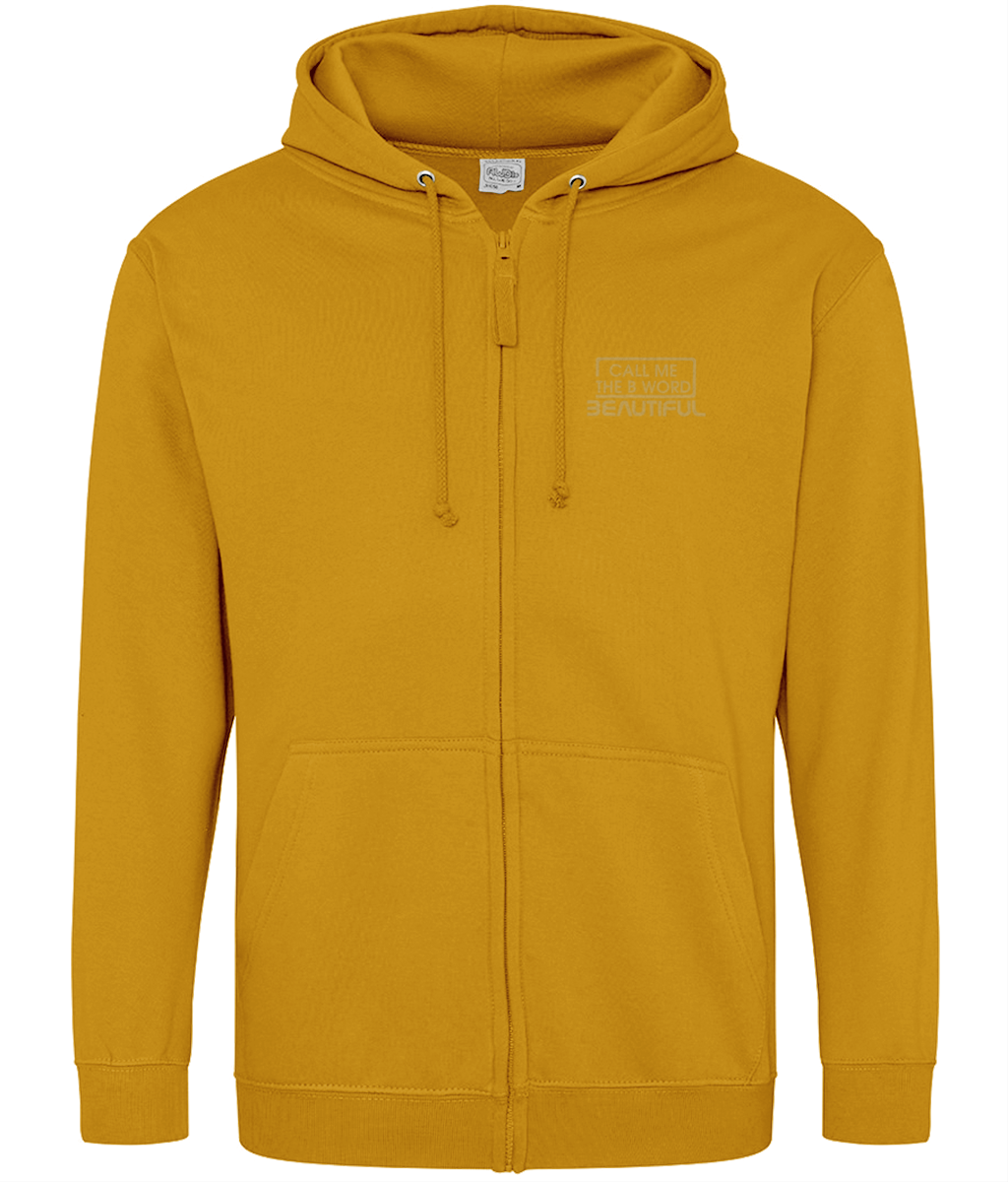 Call Me The B Word Beautiful, Zip Up Hoodie, Gold Logo